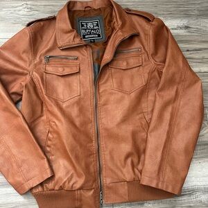 Buffalo David Bitton Men's Brown Faux Leather Bomber Jacket City Classic Size L